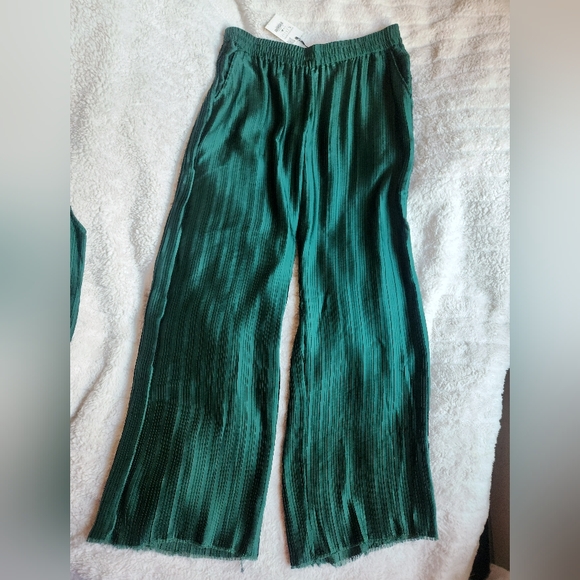 Zara Co-ord Set pleated top & pleated pants raw hems green Sz L NWT - Picture 5 of 16